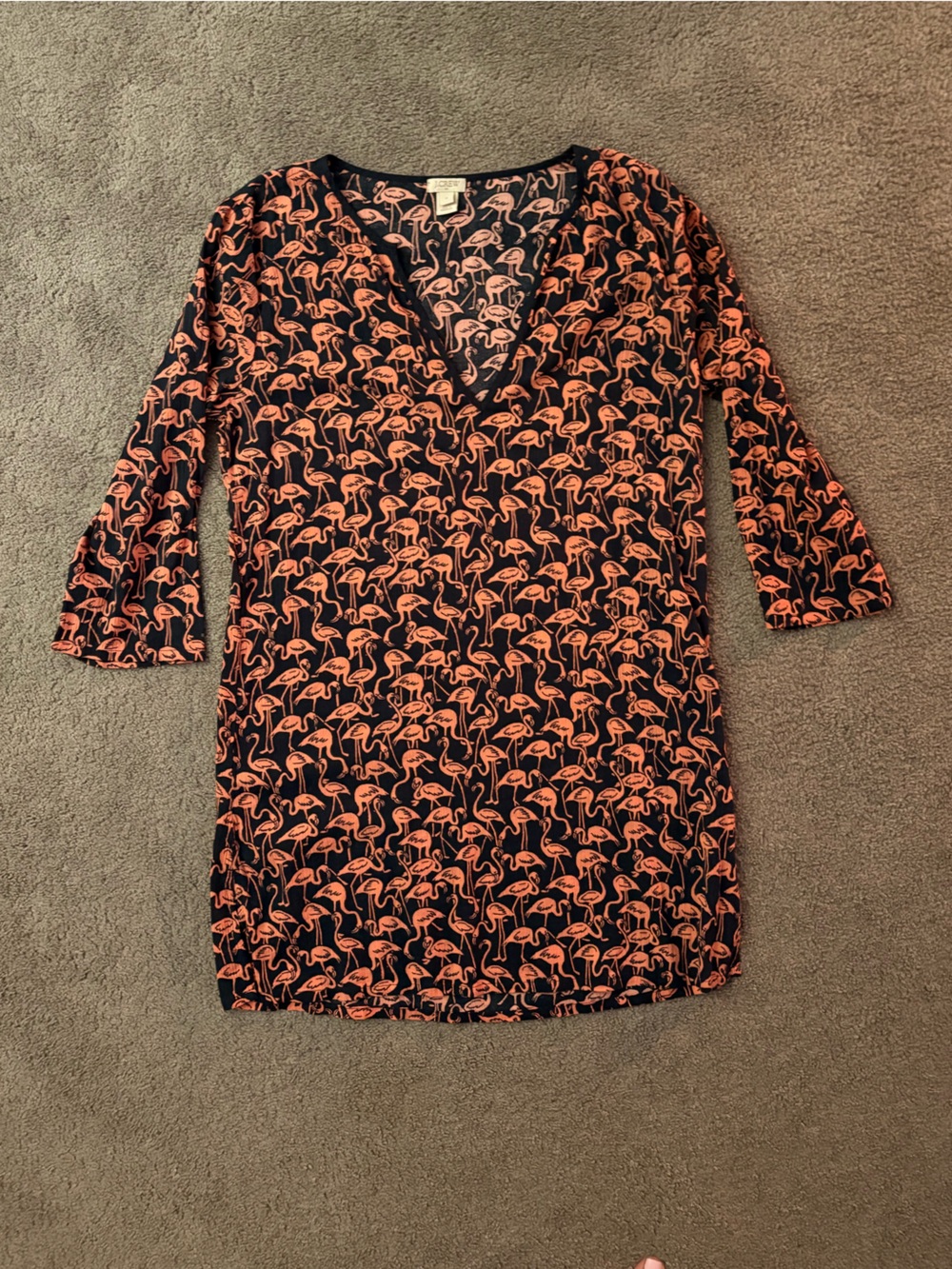 J. Crew Blue & Coral Flamingo Swim Coverup Dress